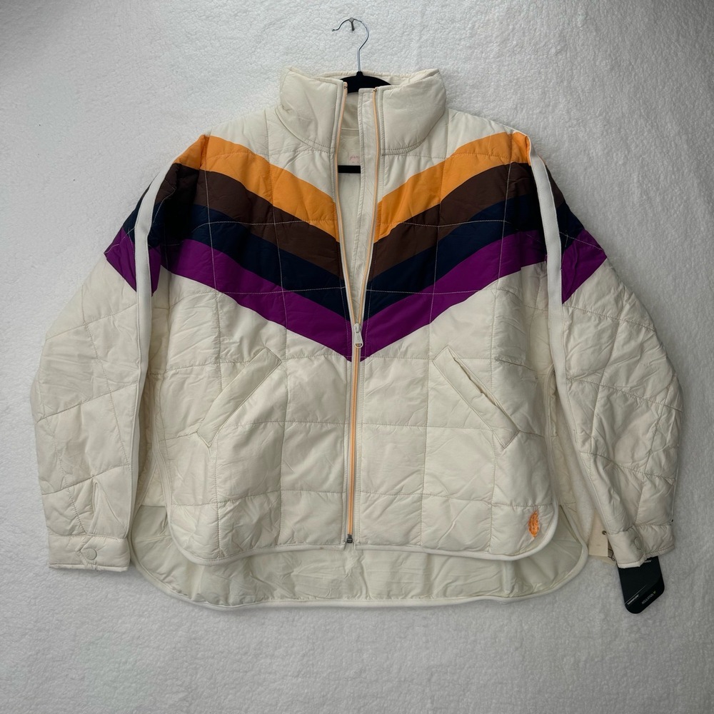 Free People x Hatch Multicolored Ivory Chevron Combo Maternity Puffer Jacket S - Picture 2 of 16